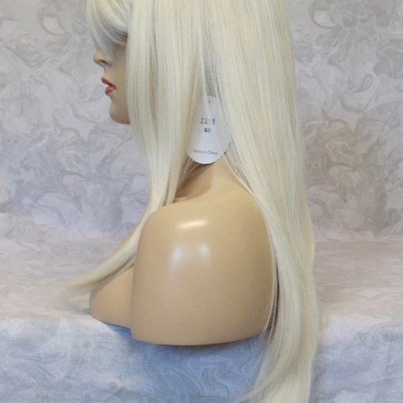 Long Silky Straight Platinum Highlighted Wig main image 6